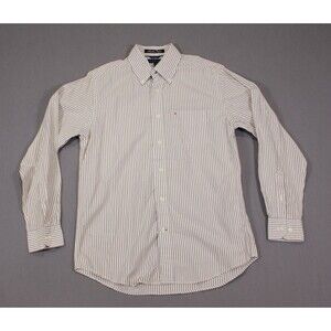 Tommy Hilfiger Shirt Mens Gray Striped Academy Poplin Long Sleeve Button Down S